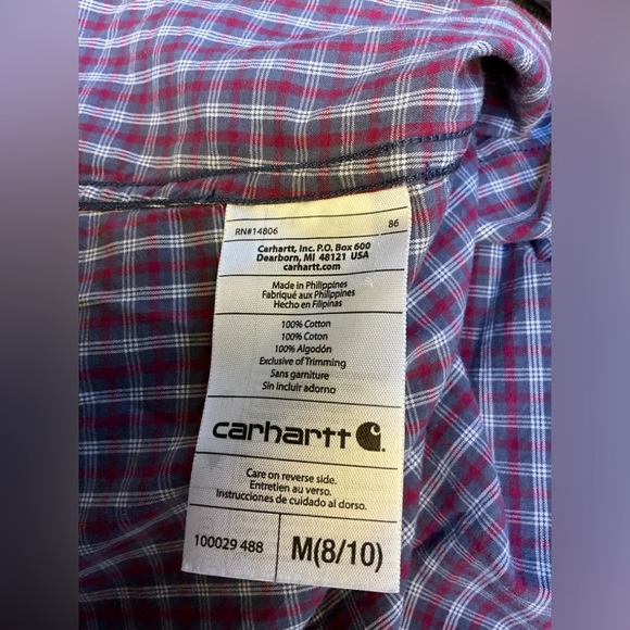 CARHARTT Pink Gray Ruffle Plaid Check Button Up Front Collared Shirt Size M - Picture 8 of 9